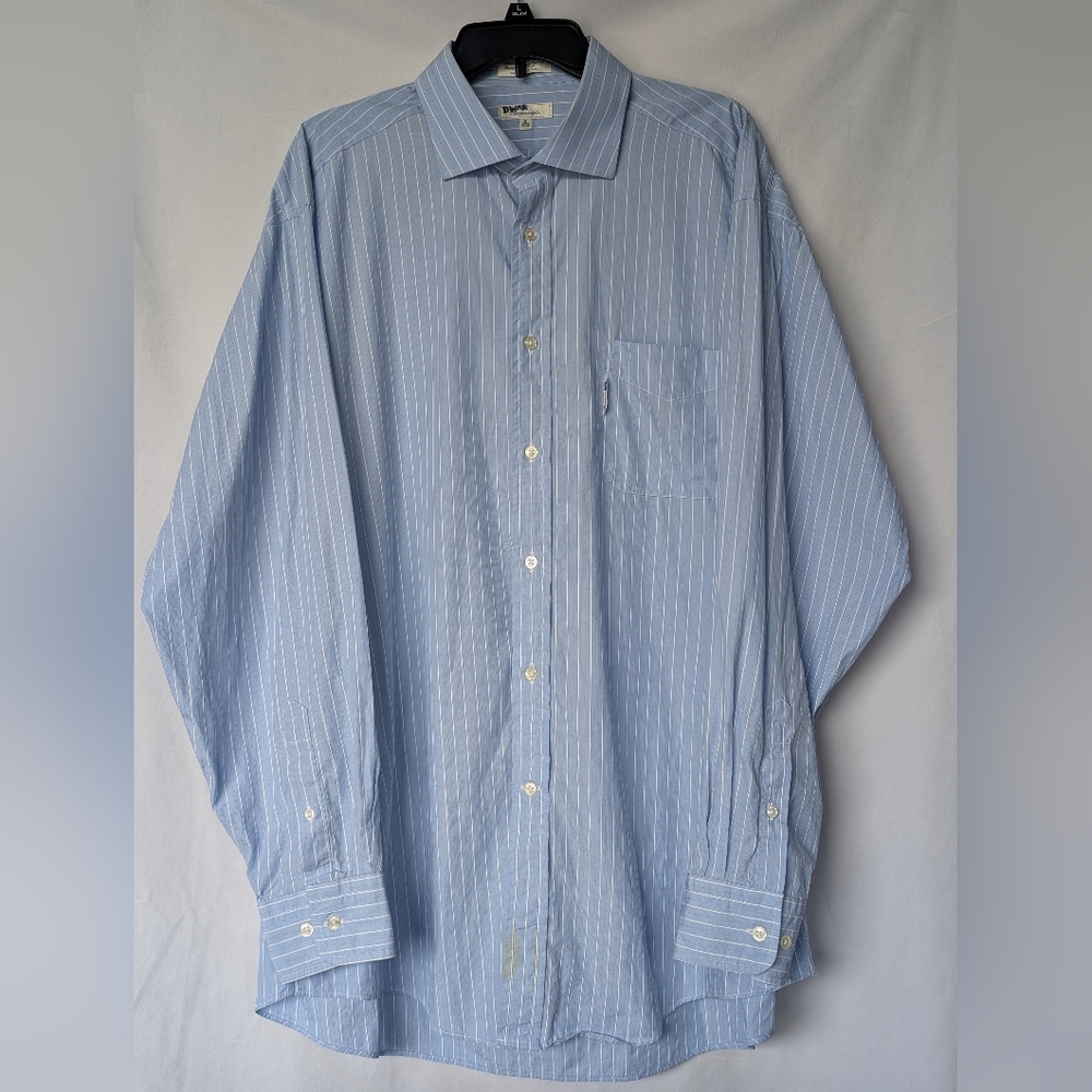 ☘️Flawed Faconnable Blue Striped Dress Shirt 18.5 XL Made In USA 100% Cotton